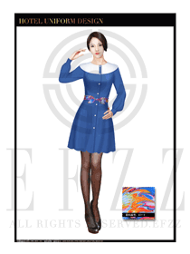 藍色炫彩時尚連衣裙西餐廳服務員制服設計圖1217