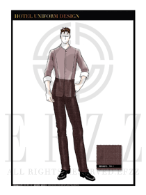 暗紅色圓領襯衫西餐服務員制服設計圖1223