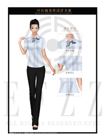 淺藍(lán)色女職業(yè)裝修身款短袖襯衫設(shè)計(jì)圖379