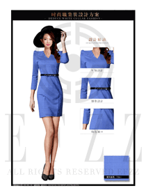 OL時尚天藍(lán)色女職業(yè)裝夏裝制服設(shè)計圖631