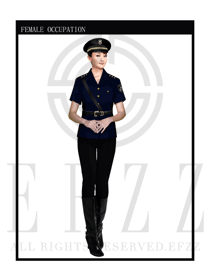 深藍色女款保安服短袖服裝款式圖298