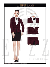 時(shí)尚棗紅色短裙女款職業(yè)套裝制服設(shè)計(jì)圖1322
