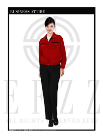 酒紅色女款長袖工程服裝款式設計圖1058