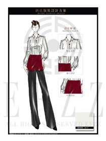 米白色女款餐飲西餐服務(wù)員制服設(shè)計(jì)圖1233