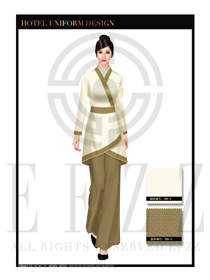 卡其色女款漢服風(fēng)格酒店中餐廳迎賓制服設(shè)計(jì)圖775