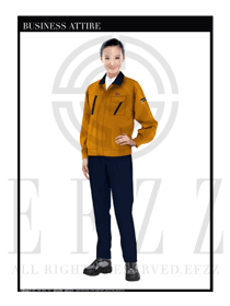 橙色女款長(zhǎng)袖車間工作服款式設(shè)計(jì)圖1124