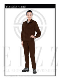 時(shí)尚深咖啡色長(zhǎng)袖女款工程服裝制服設(shè)計(jì)圖1131