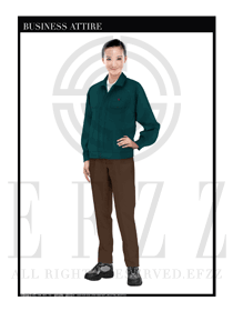 深綠色長袖女款工程服裝款式設(shè)計(jì)圖1132