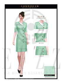 粉綠色短袖連衣裙款按摩技師服裝款式圖1425