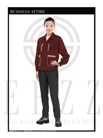 酒紅色女款4S店春秋工程服制服設計圖1149