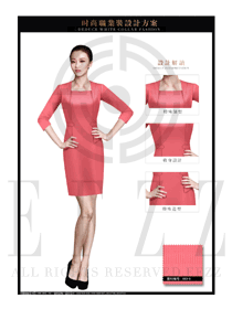 時尚玫紅色連衣裙款專賣店營業員制服設計圖1497