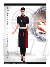 黑色短袖女款星級酒店廚師服制服設計圖442