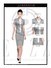 時尚灰色修身款女職業裝夏裝制服設計圖724