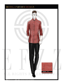 原創手繪稿橙黃色男款中餐服務員服裝款式圖1840