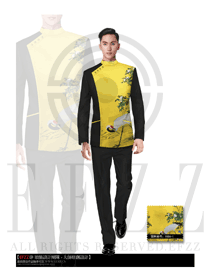 新中式黃色男款酒店大堂經理服裝款式圖1071