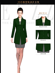 時尚綠色女秋冬職業(yè)裝服裝設計圖1495