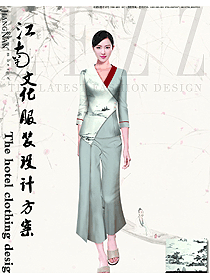 原創制服設計淺灰色山水畫中餐服務員服裝款式圖1993