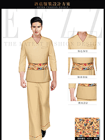 淺黃色男款SPA會所服務生制服設計圖611