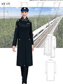 時尚黑色大衣女款交通運輸制服設計圖167