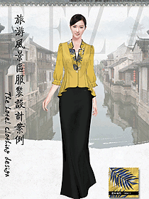 時尚淺黃色女款高檔中餐廳迎賓員制服設(shè)計圖876