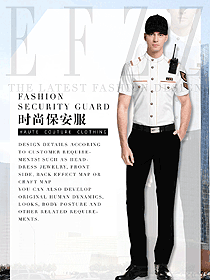 原創制服設計白色男款短袖保安服款式設計圖364