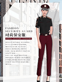 新款暗紅色女款短袖保安服設計圖365