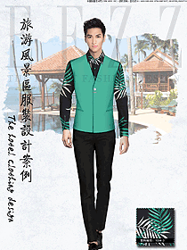時(shí)尚綠色男款西餐服務(wù)員服裝款式圖1307