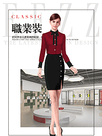 新款紅色女職業裝長袖襯衫制服設計圖315