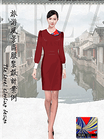 新款紅色長袖女款西餐服務員服裝款式圖1309