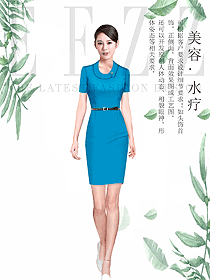 原創(chuàng)制服設(shè)計(jì)藍(lán)色連衣裙款總臺(tái)收銀接待服裝款式圖425