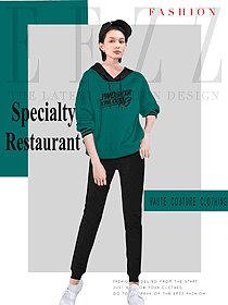 時尚墨綠色女款快餐廳服裝款式設計圖253