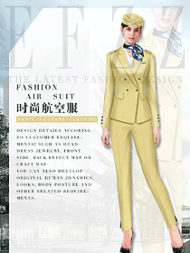 原創設計淺黃色長袖褲裝空姐制服款式圖823