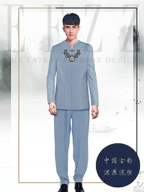 新款淺藍色長袖男款中餐服務員制服款式設計圖2038