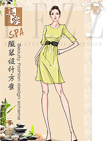 時尚黃色女款spa美容技師制服款式圖633