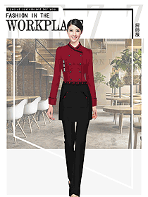 新款棗紅色女款酒店廚師服制服設計圖474
