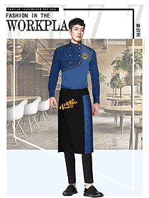 藍色男款快餐廳服務員制服設計圖373