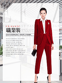 時尚紅色長袖女秋冬職業(yè)裝制服設計圖1691