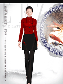 短袖女款中餐服務(wù)員制服款式設(shè)計(jì)圖2071
