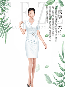 白色短袖連衣裙水療會所咨客服裝款式圖520