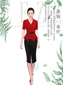 時尚紅色SPA水療會所咨客制服設計圖513