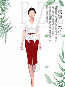 原創制服設計白色水療會所咨客服裝款式圖512