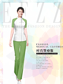 原創設計青綠色美容技師服裝款式圖789