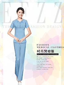 時尚淺藍色女款美容技師制服設計圖841
