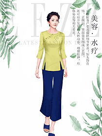 時尚淺黃色夏裝美容技師制服設計圖875