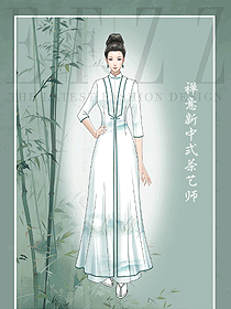 茶藝師服裝女裝新中式連衣裙子茶服設(shè)計(jì)