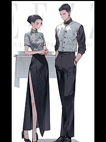 星級(jí)酒店餐廳服務(wù)員旗袍禮服定制中式國(guó)風(fēng)服裝