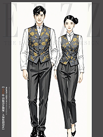 夏季酒店男女提花單馬甲修身時尚V領國風制服