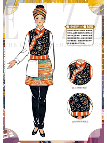 云南特色餐廳女服務(wù)員民族風(fēng)制服手繪圖